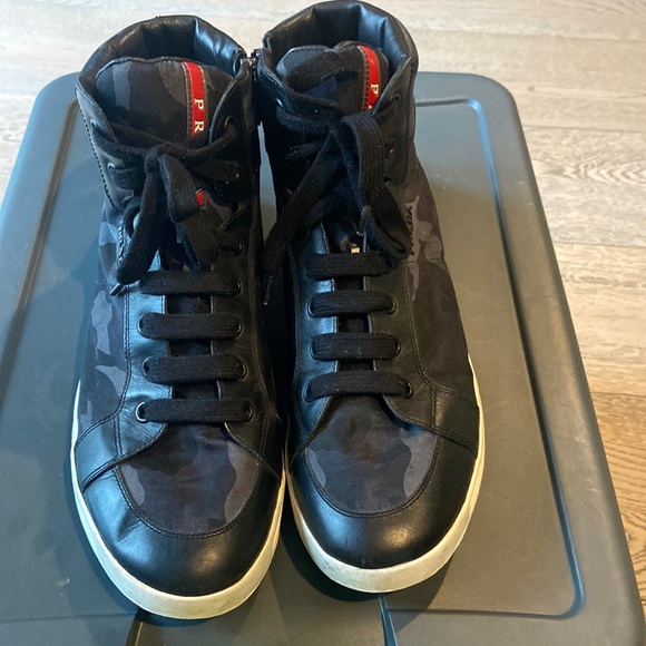 Preowned Prada sneakers high top shoes blackgrey camouflage men’s Prada size 11